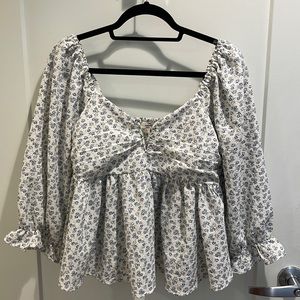 Floral Sweetheart Peplum Blouse Top Size L